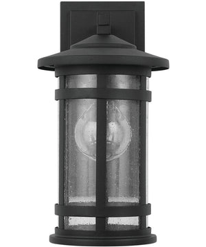 Mission Hills 1-Light Outdoor Wall Mount Rain or Shine - Black with Antiqued Seeded Glass