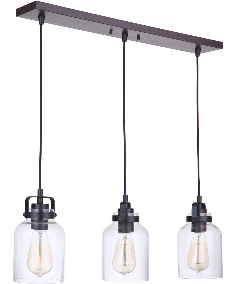 Foxwood 3-Light Linear Pendant Flat Black/Dark Teak