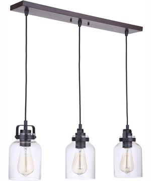 Foxwood 3-Light Linear Pendant Flat Black/Dark Teak