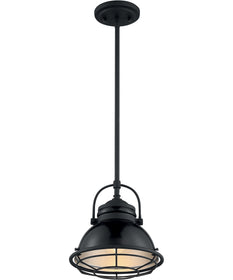 10"W Upton 1-Light Pendant Gloss Black / Silver