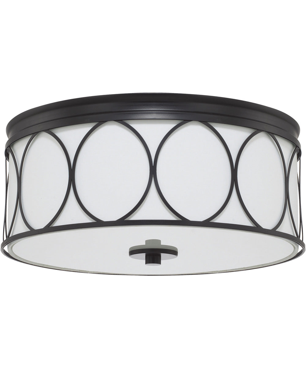 Rylann 3-Light Flush Mount In Matte Black With White Fabric Shade And Diffuser