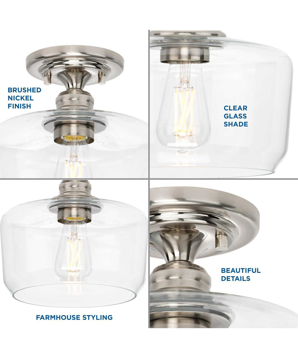 Aiken  1-Light Clear Glass Farmhouse Flush Mount Light Brushed Nickel