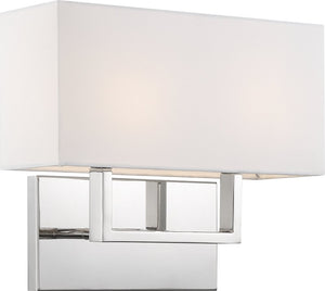 14"W Tribeca 2-Light Vanity & Wall Polished Nickel / White Fabric