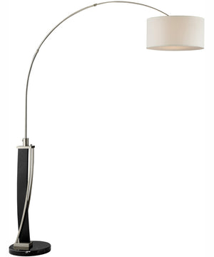 Estella 1-Light Arch Lamp Dark Walnut/Brushed Nickel/White Fabric Shade