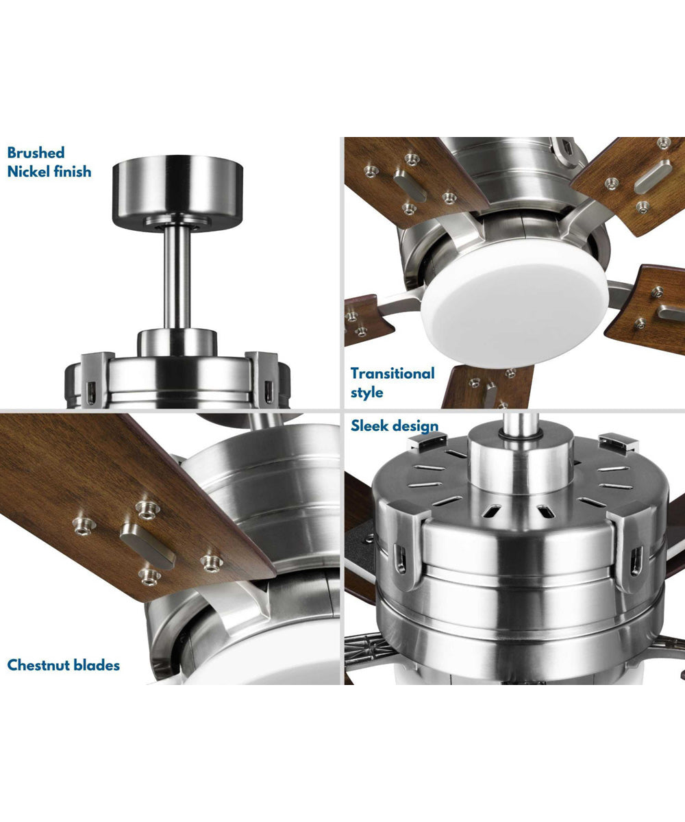 Glenfalls 5-Blade Reversible Chestnut 56-Inch LED Transitional Ceiling Fan Brushed Nickel