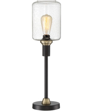 Luken 1-Light Two Tone Table Lamp Black/Antique Brass/Seeded Glass Shade