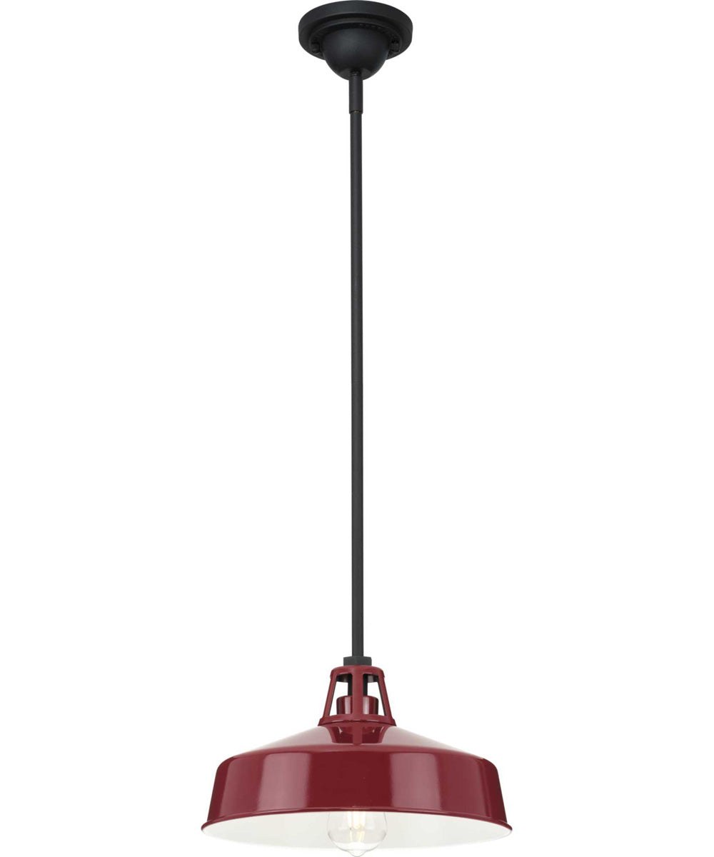 Cedar Springs  1-Light Textured Black Metal Shade Farmhouse Outdoor Hanging Light Red