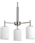 Replay 3-Light Etched White Glass Modern Chandelier Light Polished Nickel