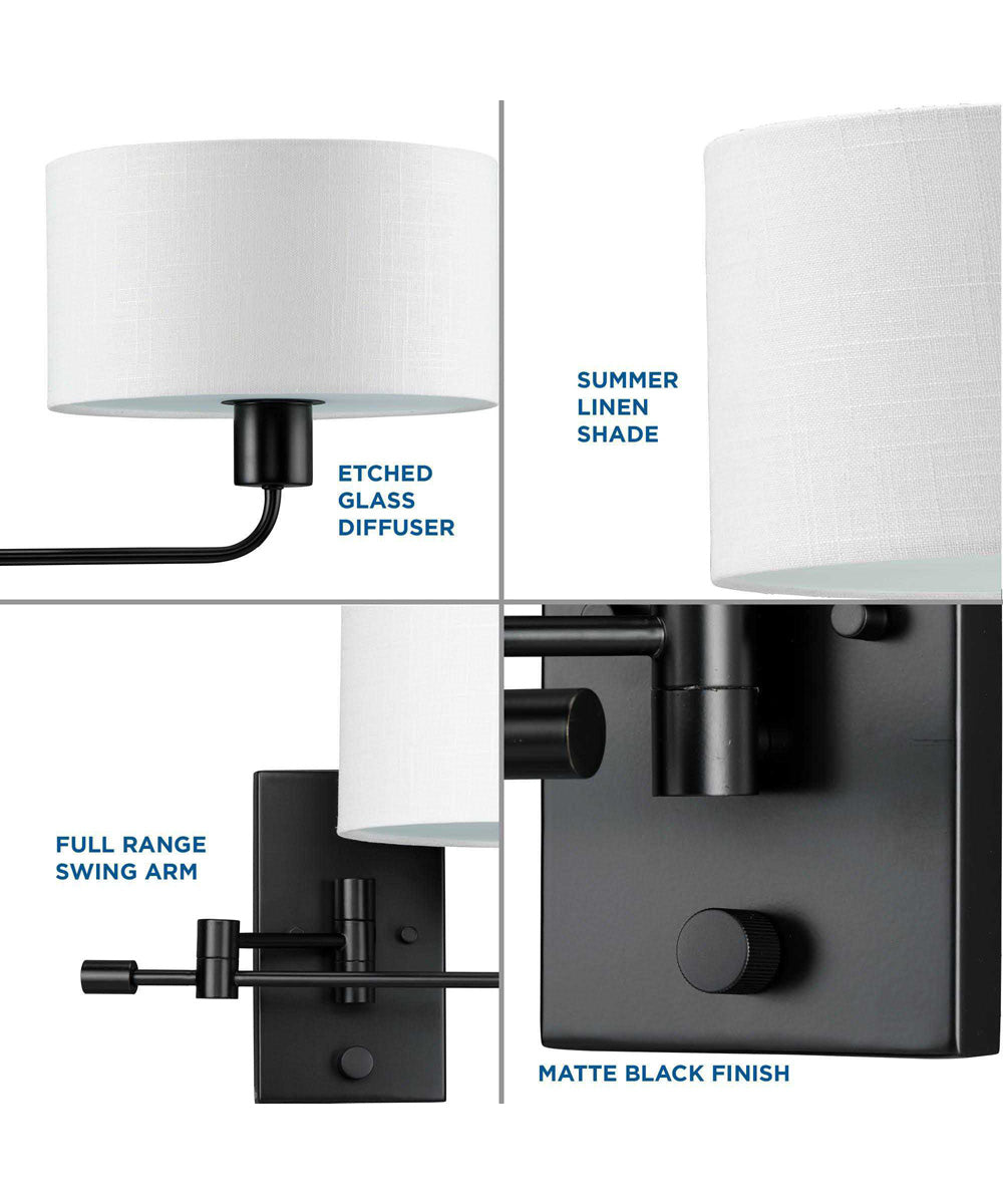 Carrick  1-Light Summer Linen Shade Transitional Wall Light Matte Black