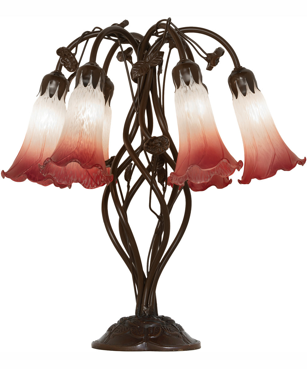19" High Pink/White Tiffany Pond Lily 6 Light Table Lamp