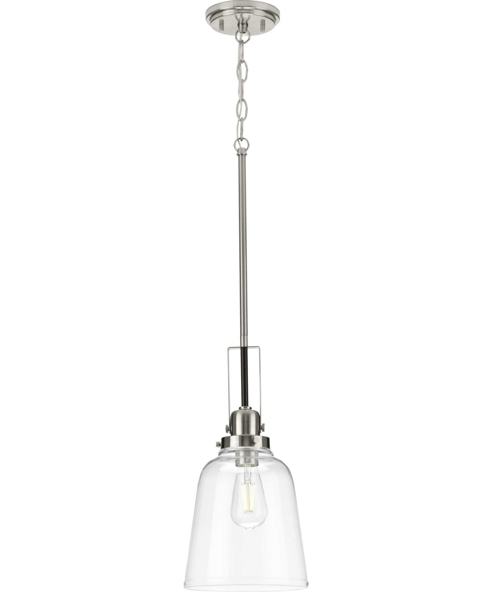 Rushton 1-Light Brushed Nickel/Black Clear Glass Industrial Style Hanging Pendant Light Brushed Nickel