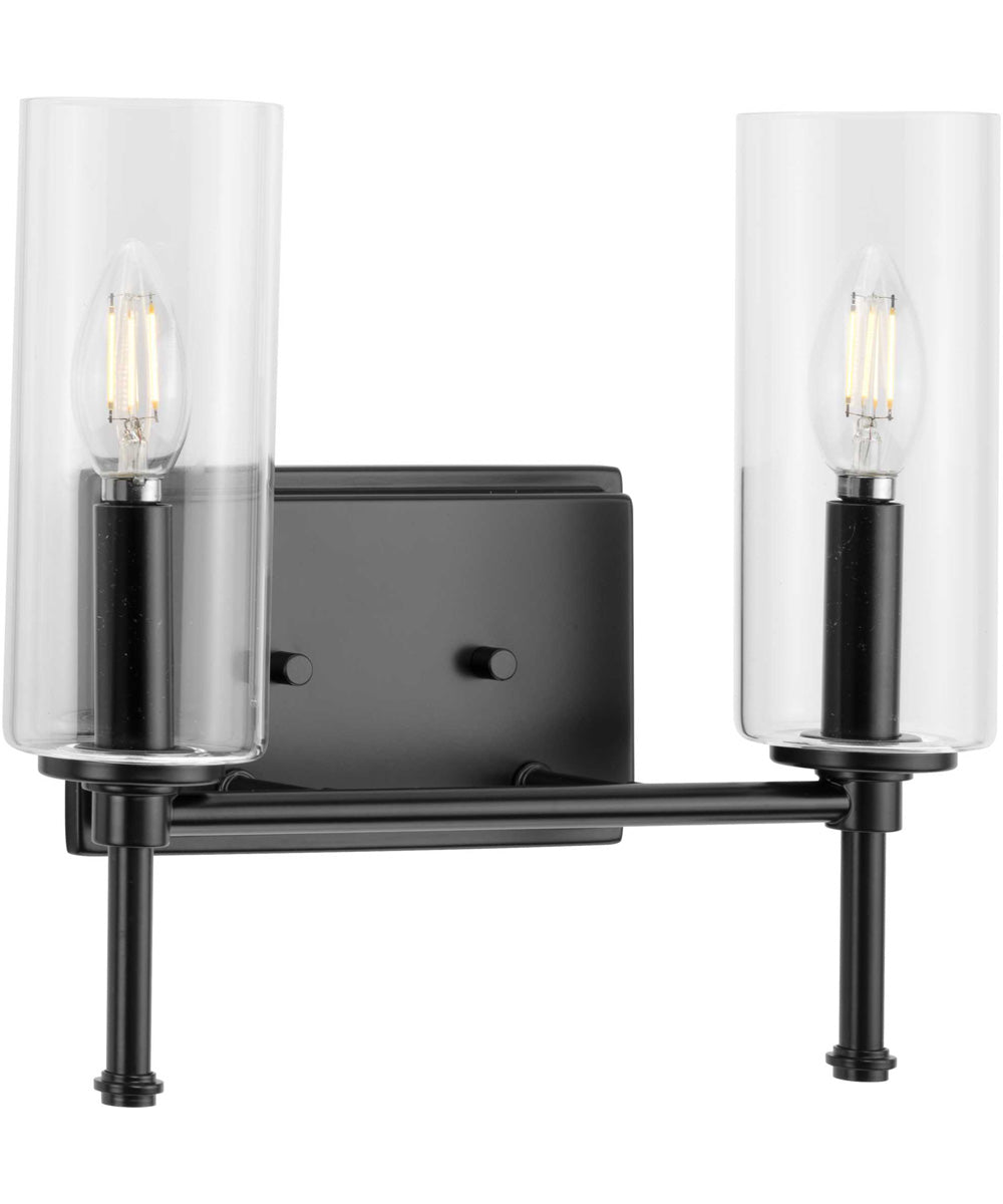 Elara 2-Light New Traditional Clear Glass Bath Vanity Light Matte Black