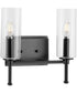 Elara 2-Light New Traditional Clear Glass Bath Vanity Light Matte Black