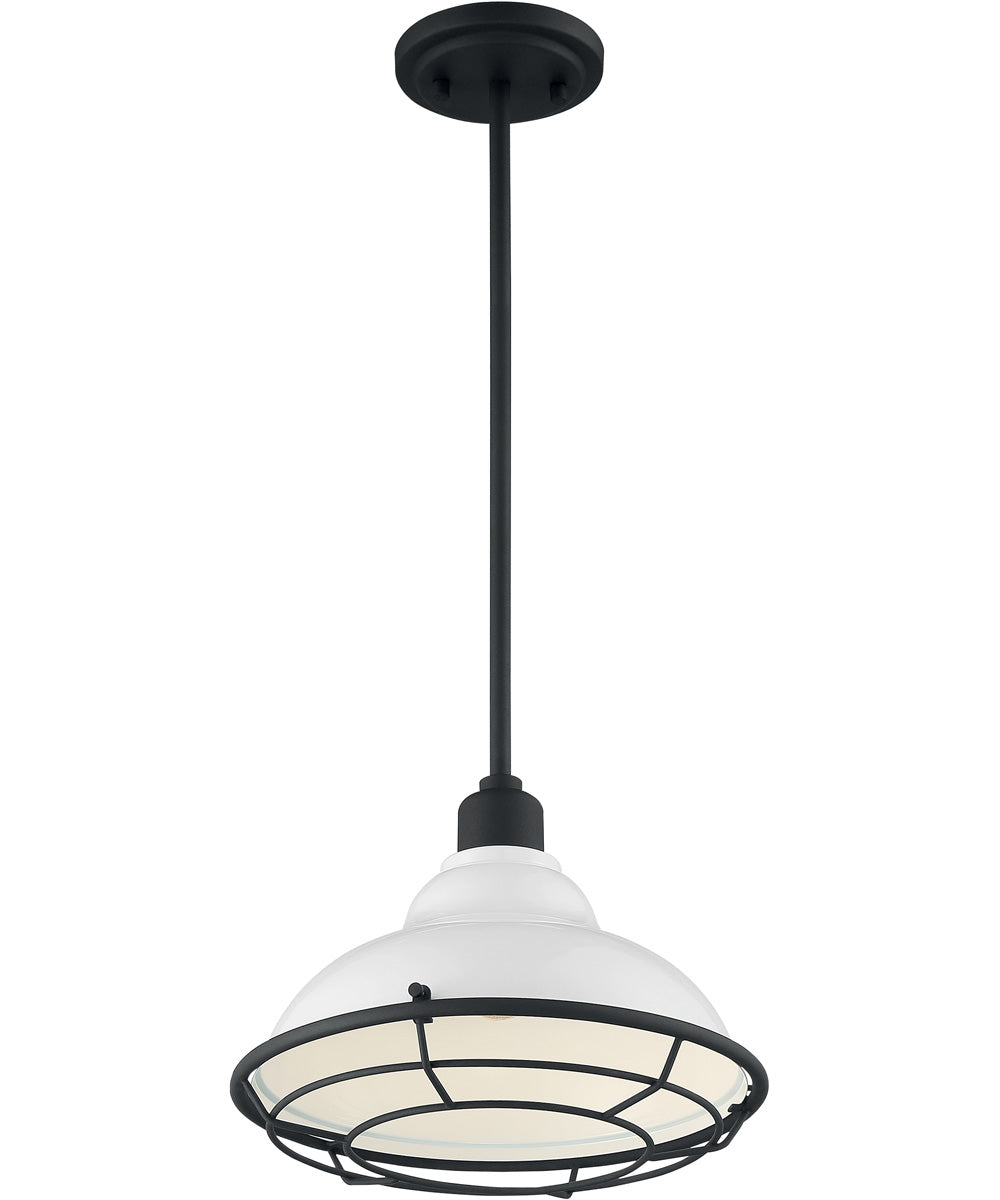 12"W Newbridge 1-Light Pendant Gloss White / Black Accents