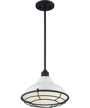 12"W Newbridge 1-Light Pendant Gloss White / Black Accents