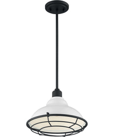 12"W Newbridge 1-Light Pendant Gloss White / Black Accents