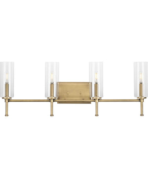 Elara 4-Light New Traditional Clear Glass Bath Vanity Light Vintage Brass
