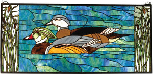 16"H x 35"W Wood Ducks Stained Glass Window