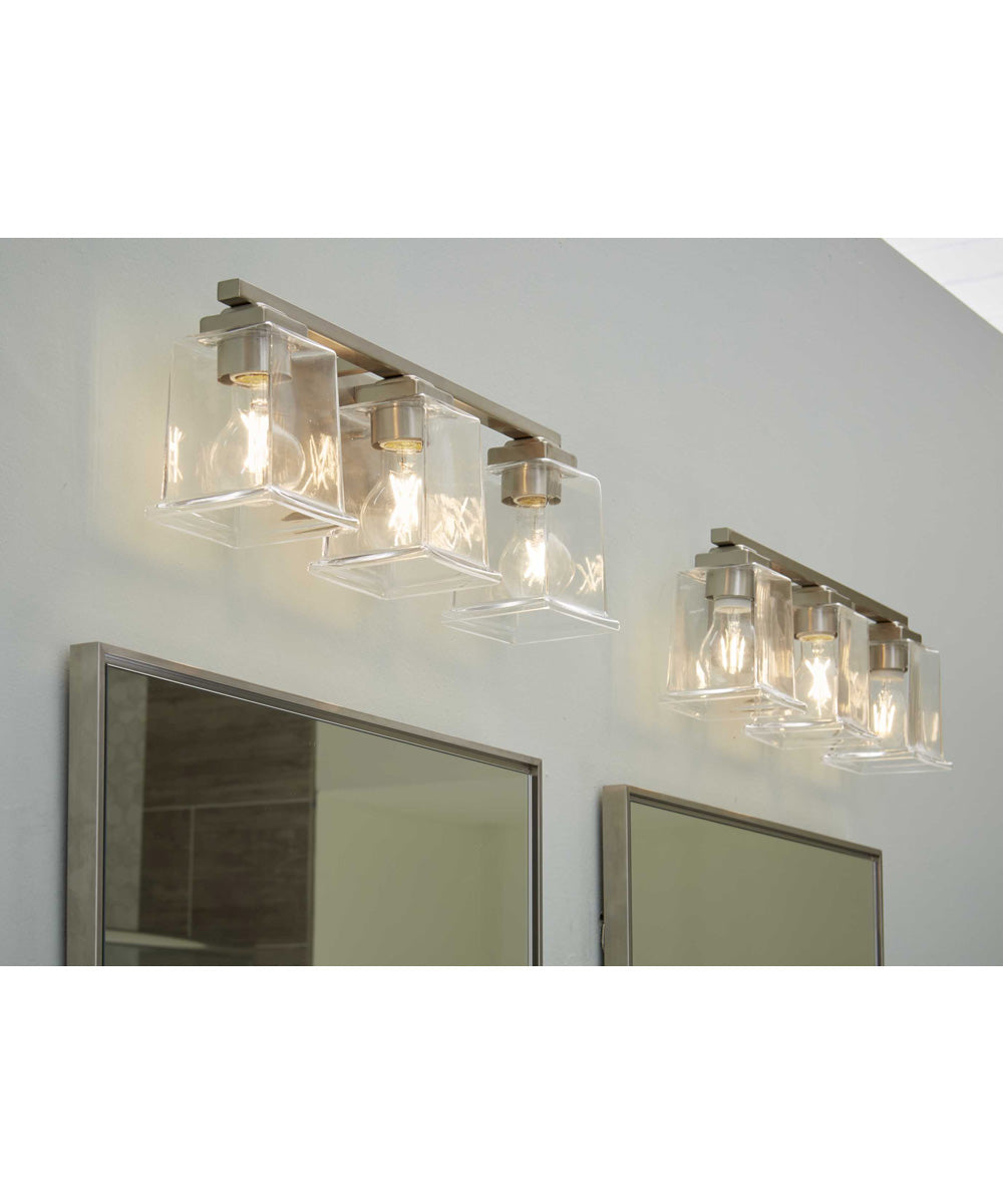 Gilmour 3-Light Modern Farmhouse Clear Glass Bath Vanity Light Brushed Nickel