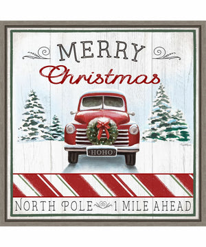 Framed North Pole Christmas Truck by Elizabeth Tyndall Canvas Wall Art Print (22  W x 22  H), Sylvie Greywash Frame