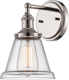 7"W Vintage 1-Light Vanity & Wall Polished Nickel