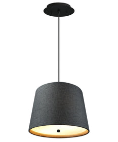 14" W 2 Light Pendant Granite Gray Burlap Shade with Diffuser, Black Cord