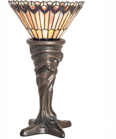 15" High Tiffany Jeweled Peacock Mini Lamp