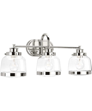 Judson 3-Light Clear Glass Farmhouse Bath Vanity Light Polished Nickel