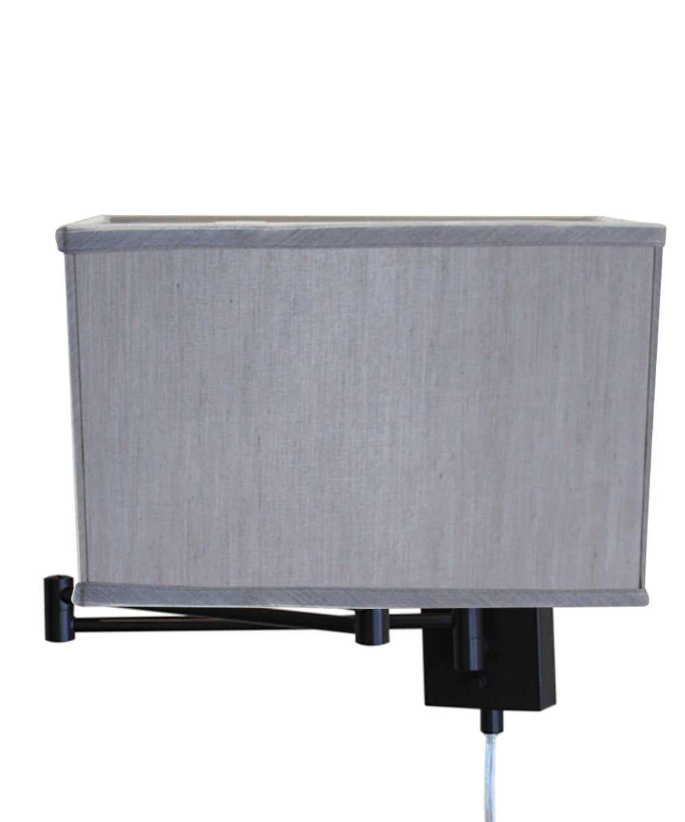Dimmable Swing Arm Wall Light Bronze Brown Finish with Bavarian Gray Rectangular Lampshade - For Bedside, Living Room, Reading Chair