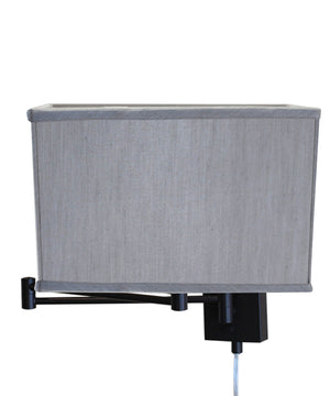 Dimmable Swing Arm Wall Light Bronze Brown Finish with Bavarian Gray Rectangular Lampshade - For Bedside, Living Room, Reading Chair
