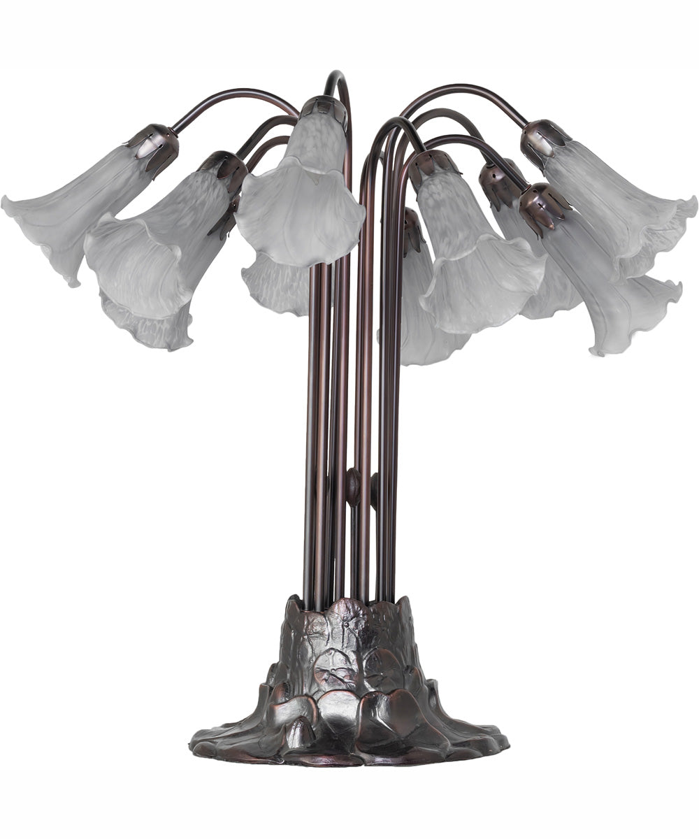 24" High Gray Tiffany Pond Lily 10 Light Table Lamp