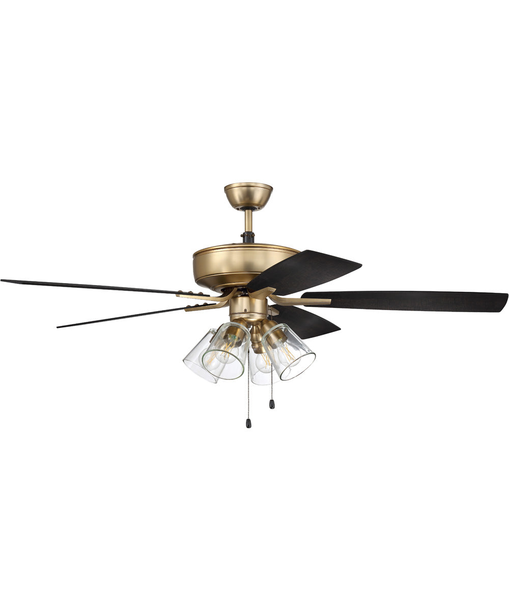 52" Pro Plus 104 Clear 4 Light Kit 4-Light A - series Ceiling Fan (Blades Included) Satin Brass