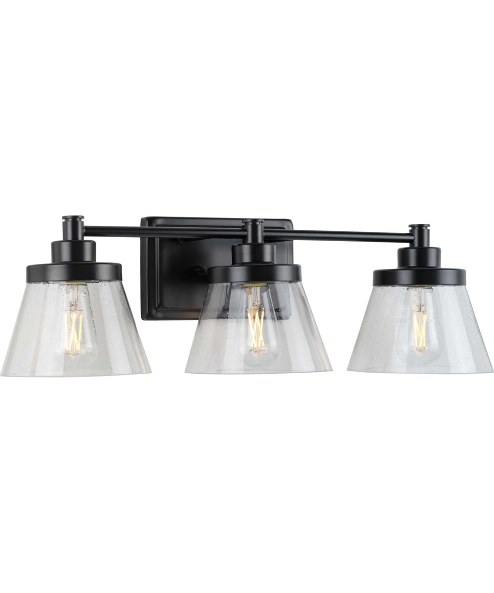 Hinton 3-Light Clear Seeded Glass Farmhouse Bath Vanity Light Matte Black