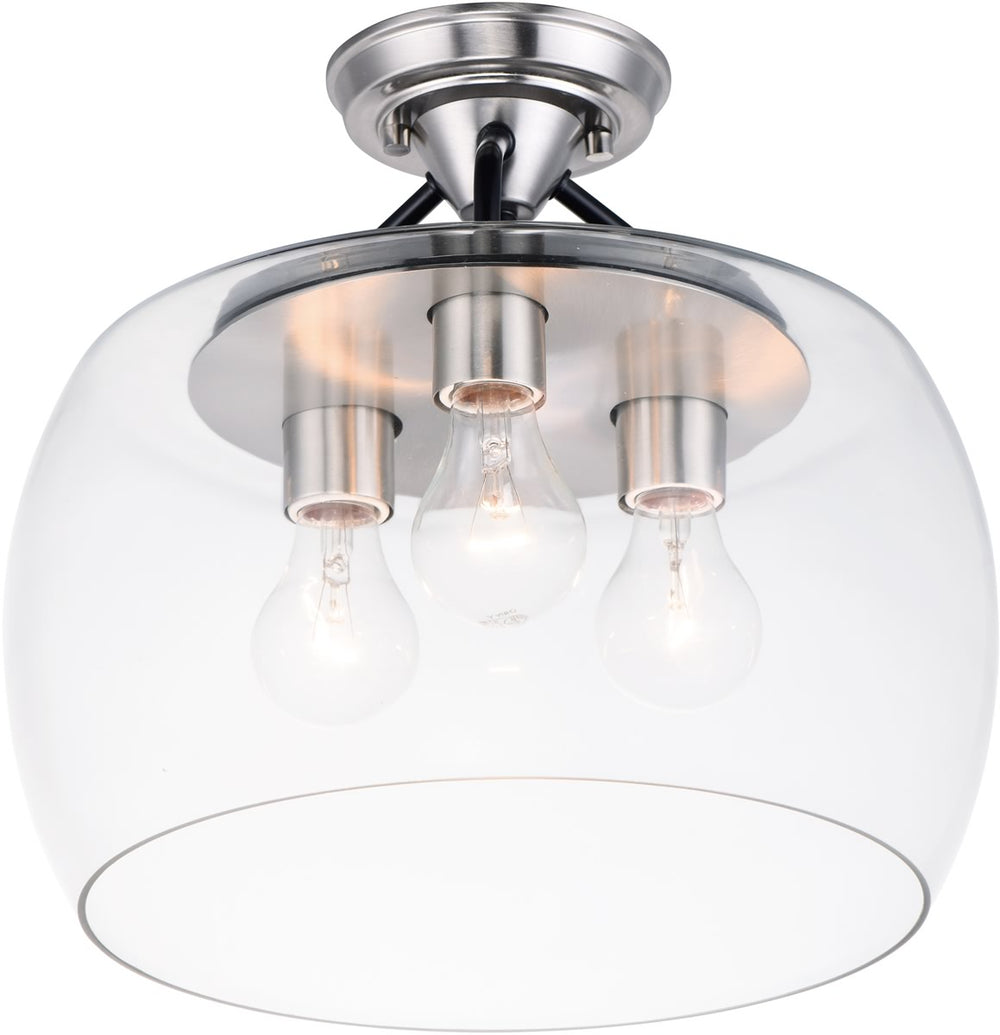 14"W Goblet 3-Light Semi Flush Mount Black / Satin Nickel