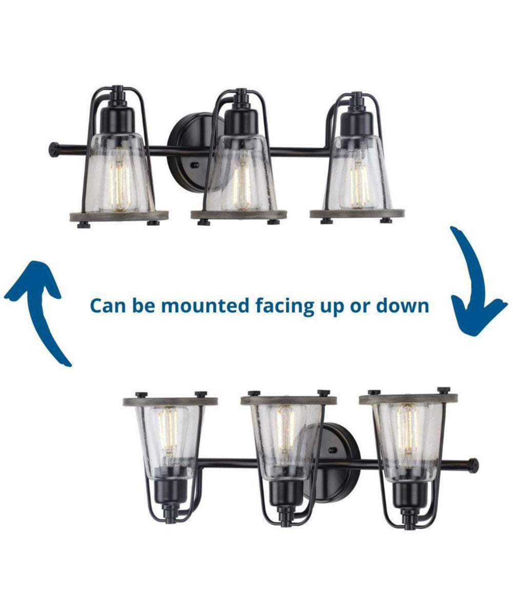 Conway 3-Light Clear Seeded Farmhouse Style Bath Vanity Wall Light Matte Black