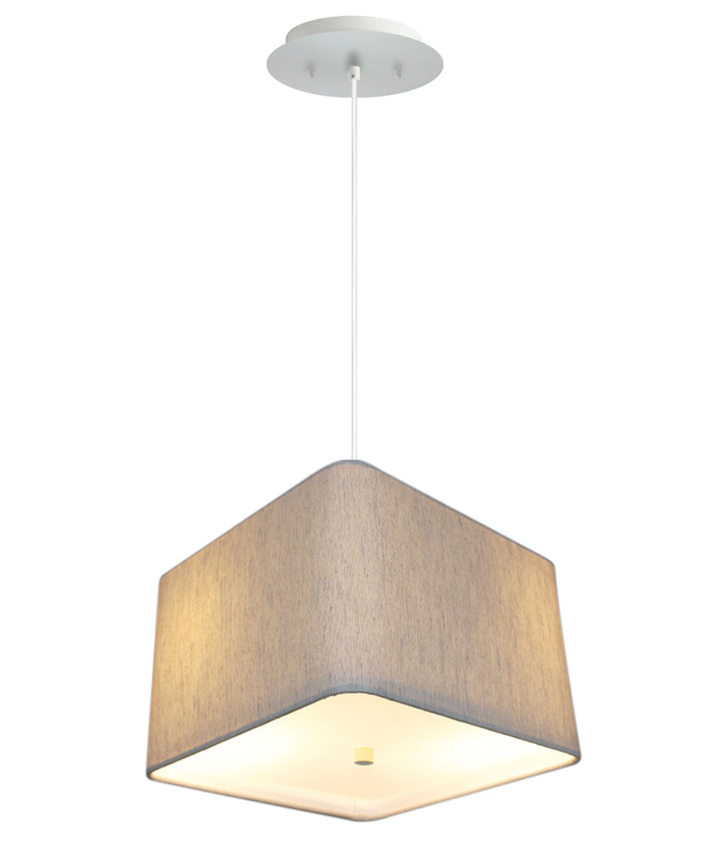 14" W 2 Light Pendant Rounded Corner Square Oatmeal Drum Shade with Diffuser, White Cord