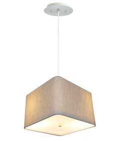 14" W 2 Light Pendant Rounded Corner Square Oatmeal Drum Shade with Diffuser, White Cord