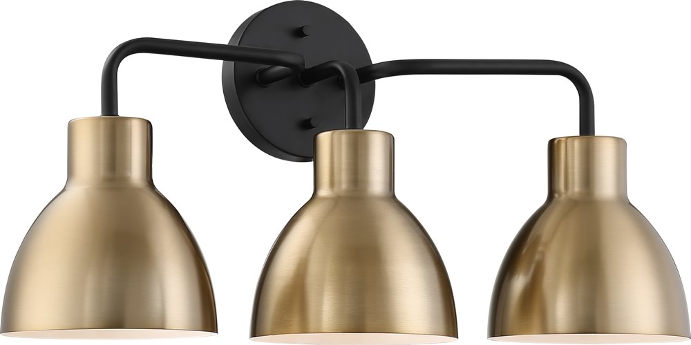 22"W Sloan 3-Light Vanity & Wall Matte Black / Burnished Brass
