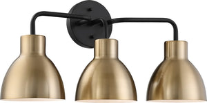 22"W Sloan 3-Light Vanity & Wall Matte Black / Burnished Brass