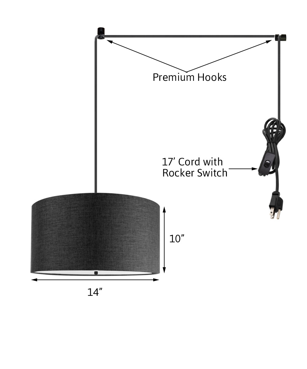 14"W 2 Light Swag Plug-In Pendant  Granite Gray with Diffuser Black Cord