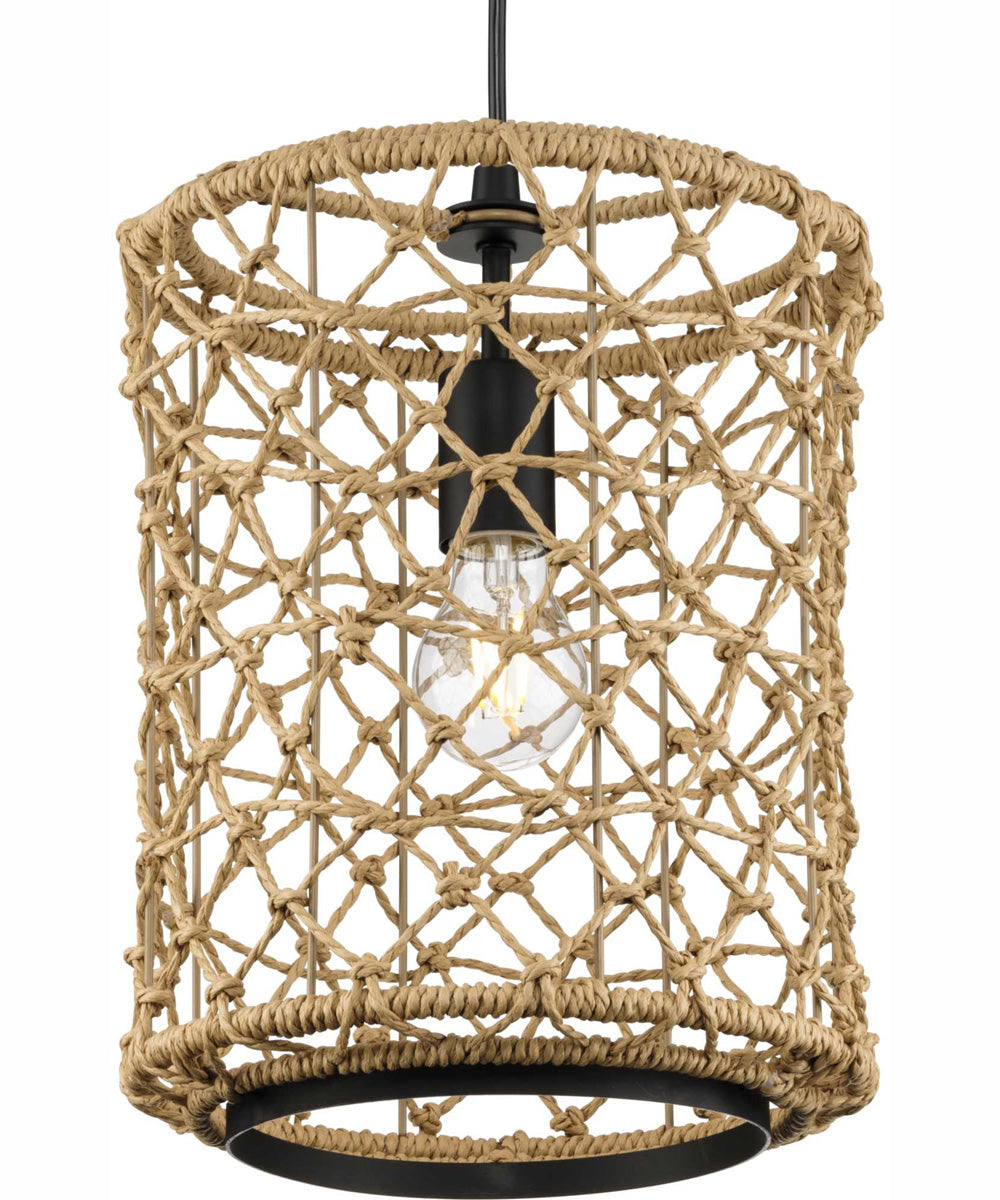 Chandra 1-Light Global Pendant with Woven Shade Matte Black