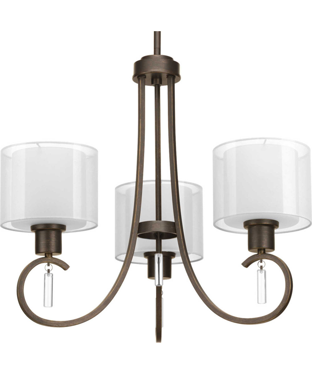 Invite 3-Light White  Silk Mylar Shade New Traditional Chandelier Light Antique Bronze