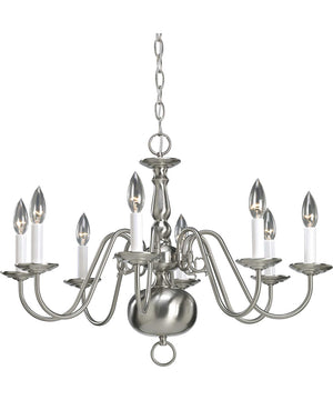 Americana 8-Light White Candle Traditional Chandelier Light Brushed Nickel