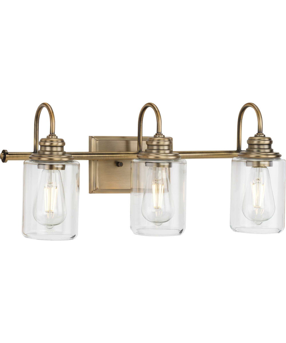 Aiken 3-Light Clear Glass Vintage Style Brass Farmhouse Style Bath Vanity Wall Light Vintage Brass