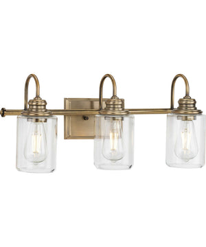 Aiken 3-Light Clear Glass Vintage Style Brass Farmhouse Style Bath Vanity Wall Light Vintage Brass