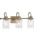 Aiken 3-Light Clear Glass Vintage Style Brass Farmhouse Style Bath Vanity Wall Light Vintage Brass