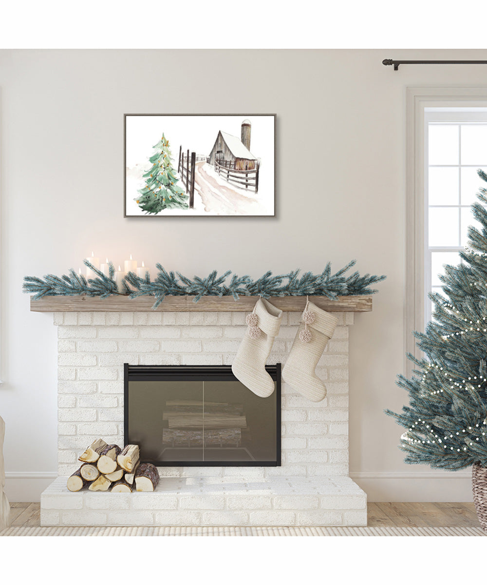 Framed Snowy Vermont Farm by Patricia Pinto Canvas Wall Art Print (33  W x 23  H), Sylvie Greywash Frame