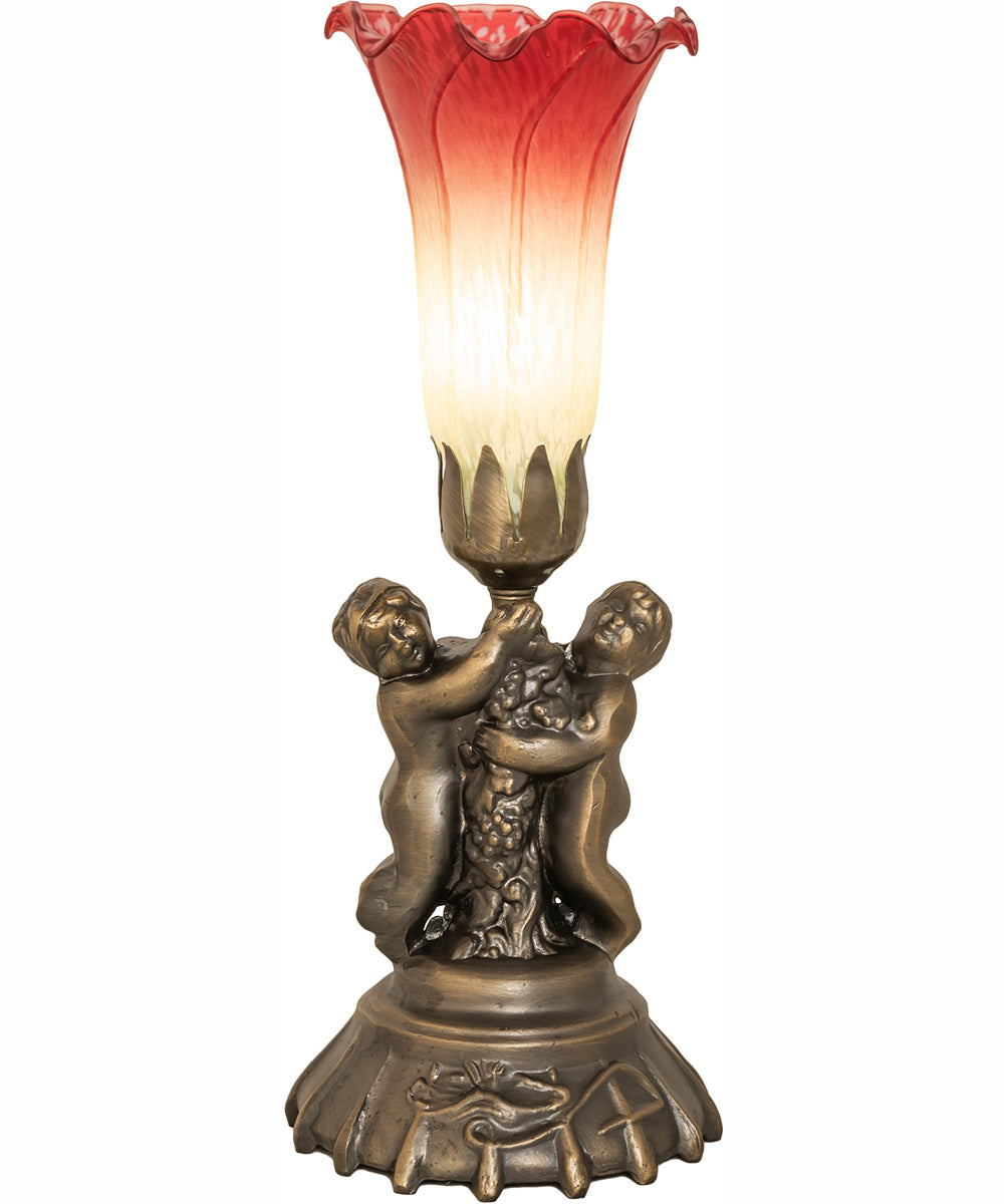 13" High Seafoam/Cranberry Tiffany Pond Lily Twin Cherub Accent Lamp