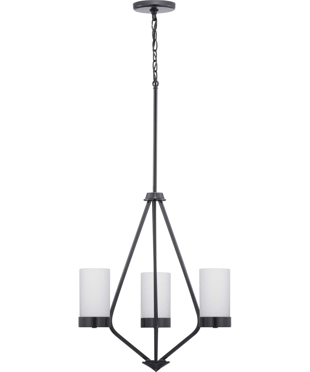 Elevate 3-Light Etched White Glass Mid-Century Modern Chandelier Light Matte Black