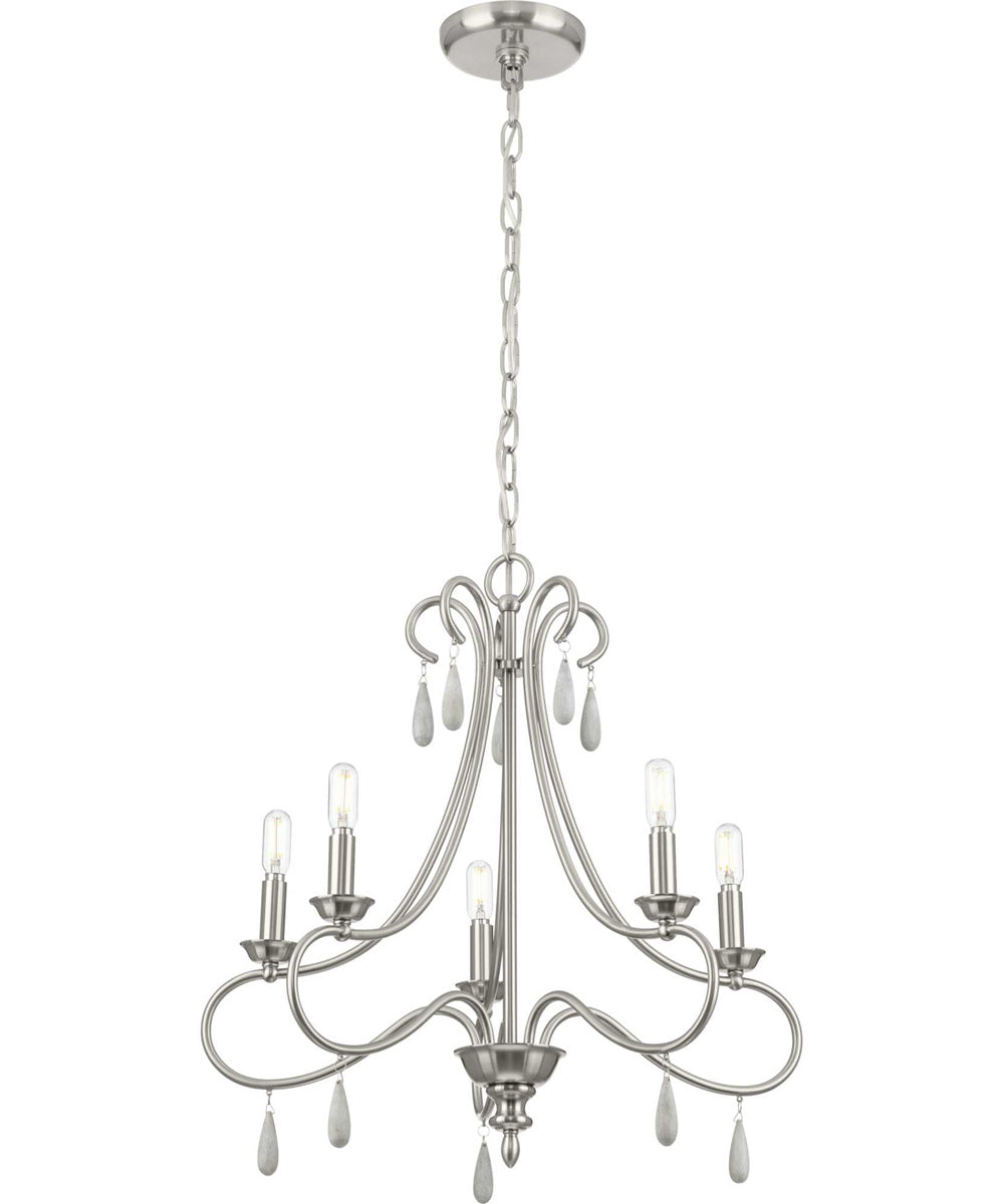 Vinings 5-Light Grey Washed Oak Chandelier Light Brushed Nickel